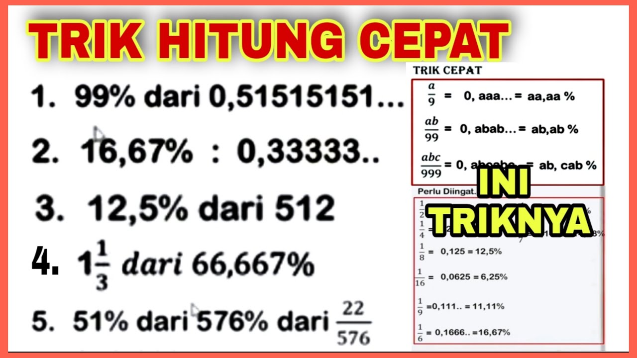 TRIK HITUNG CEPAT. BENTUK PERSEN & DESIMAL| CPNS 2021.PART 1