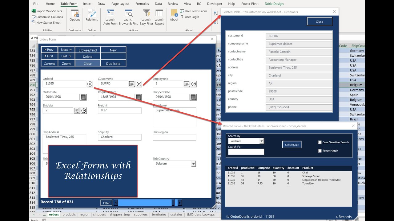 Excel Relational Data Forms (No VBA) – AutoExcelForms Demo