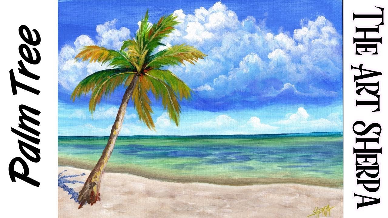How to paint a realistic Palm tree on the  Beach STEP BY  STEP  Acrylic tutorial  | TheArtSherpa