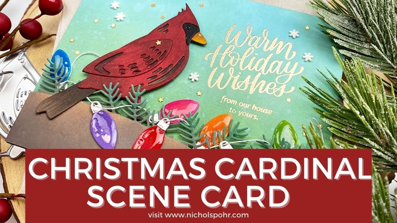 Christmas Cardinal Scene Card (Tim Holtz Simon Says Stamp DIEcember)