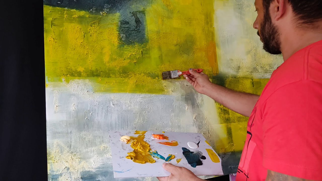 Aula de Pintura em Tela  Abstrato Acrílico com Textura