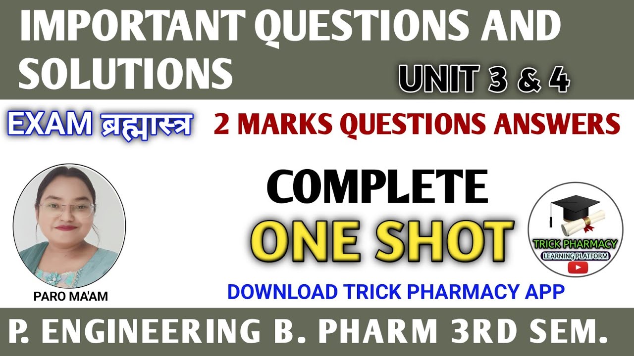 Pharmaceutical Engineering Unit 3 and 5 short question and answer 
