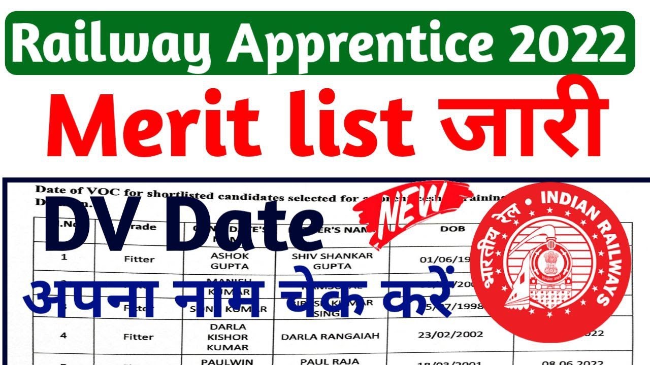 Railway Apprentice New Apprentice merit list 2022, ECR Sonepur Apprentice Document Verification 2022