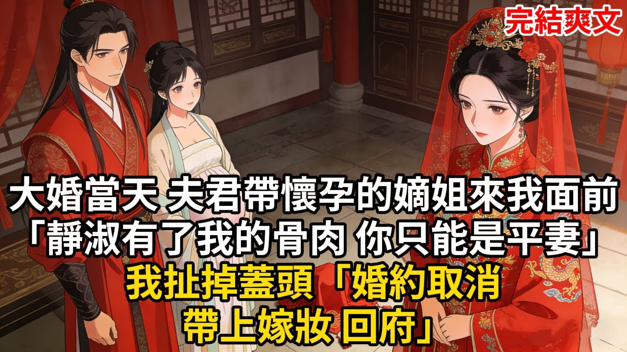 大婚當天 夫君帶懷孕的嫡姐來我面前「靜淑有了我的骨肉 你只能是平妻」我扯掉蓋頭「婚約取消 帶上嫁妝 回府」#古言 #小説 #古風 #愛情 #情感故事 #爽文 #完結