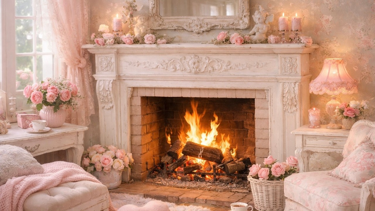 Cozy Cottagecore Fireplace Ambience 🎀 Crackling Fire Sounds (4 Hours)