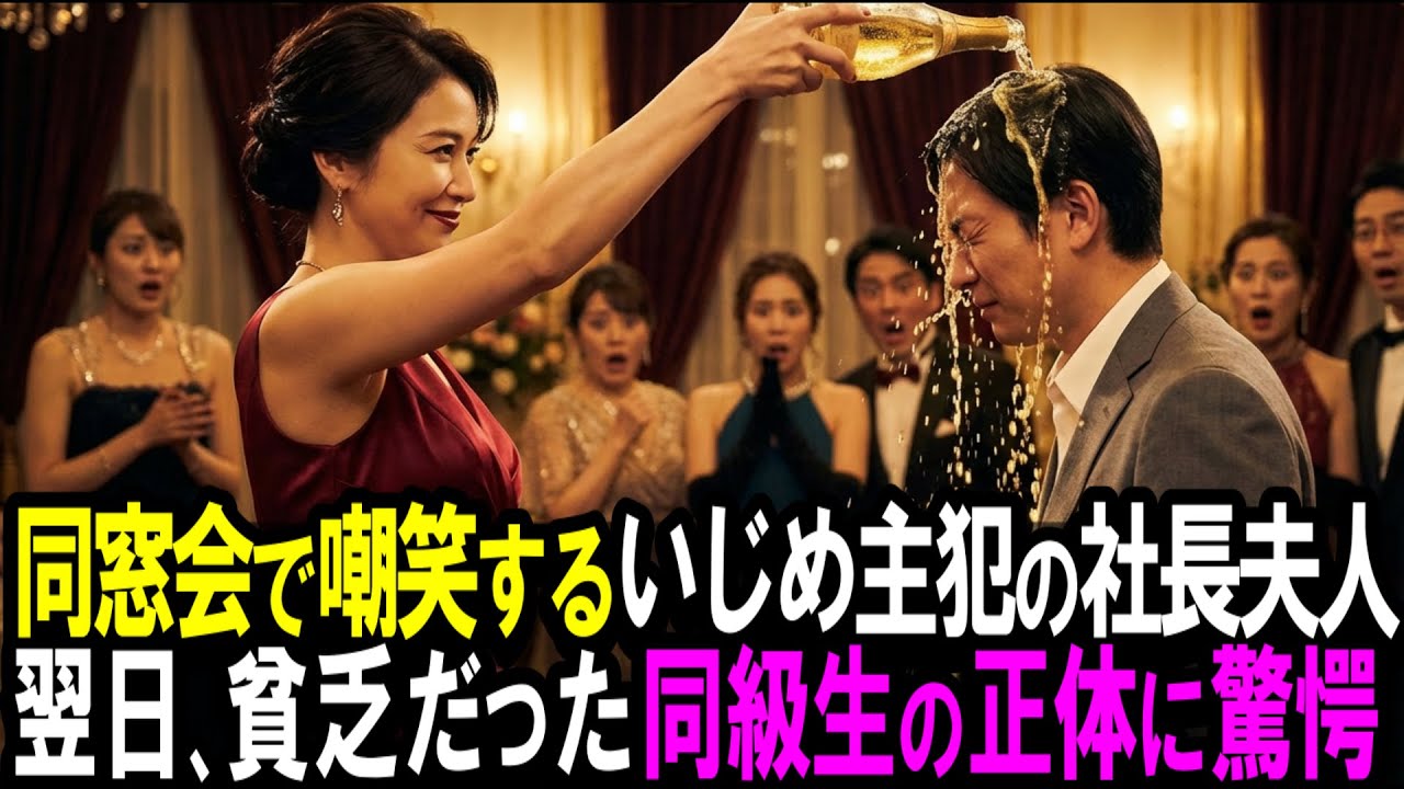 【スカッと】同窓会で嘲笑する嫌がらせ主犯の社長夫人。翌日、貧乏だった同級生の正体に驚愕。【シニア】