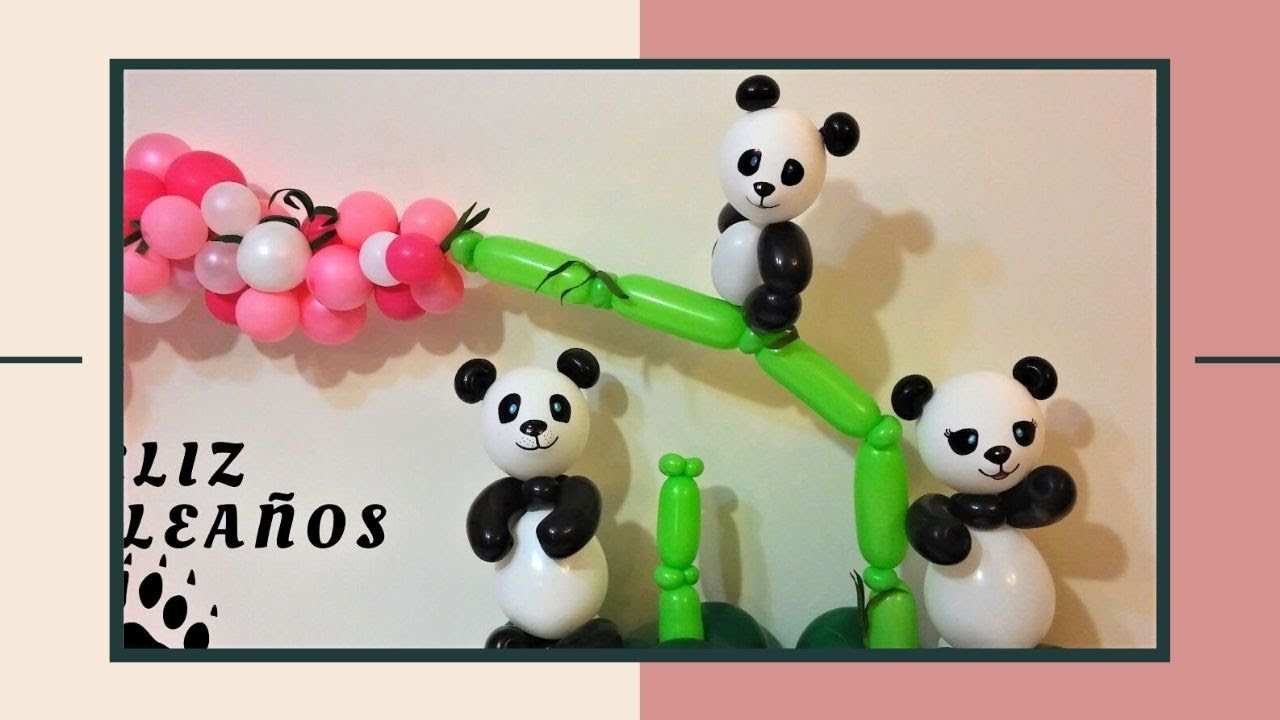 Osos panda con globos en familia - Decoracion con globos - Baby shower o cumpleaños