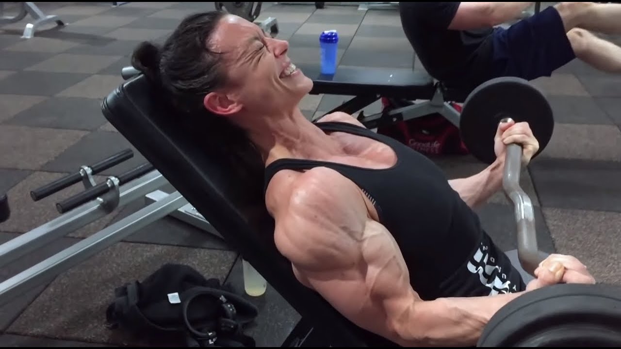 Jodi Boam muscles girl with big biceps posing, flexing and workout