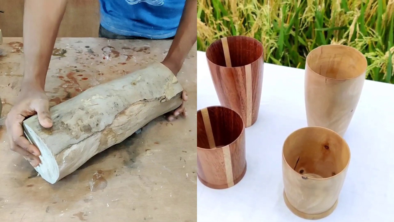 Handmade drinking glass from wood | Make wooden tumbler from reclaimed wood | DIY woodworking