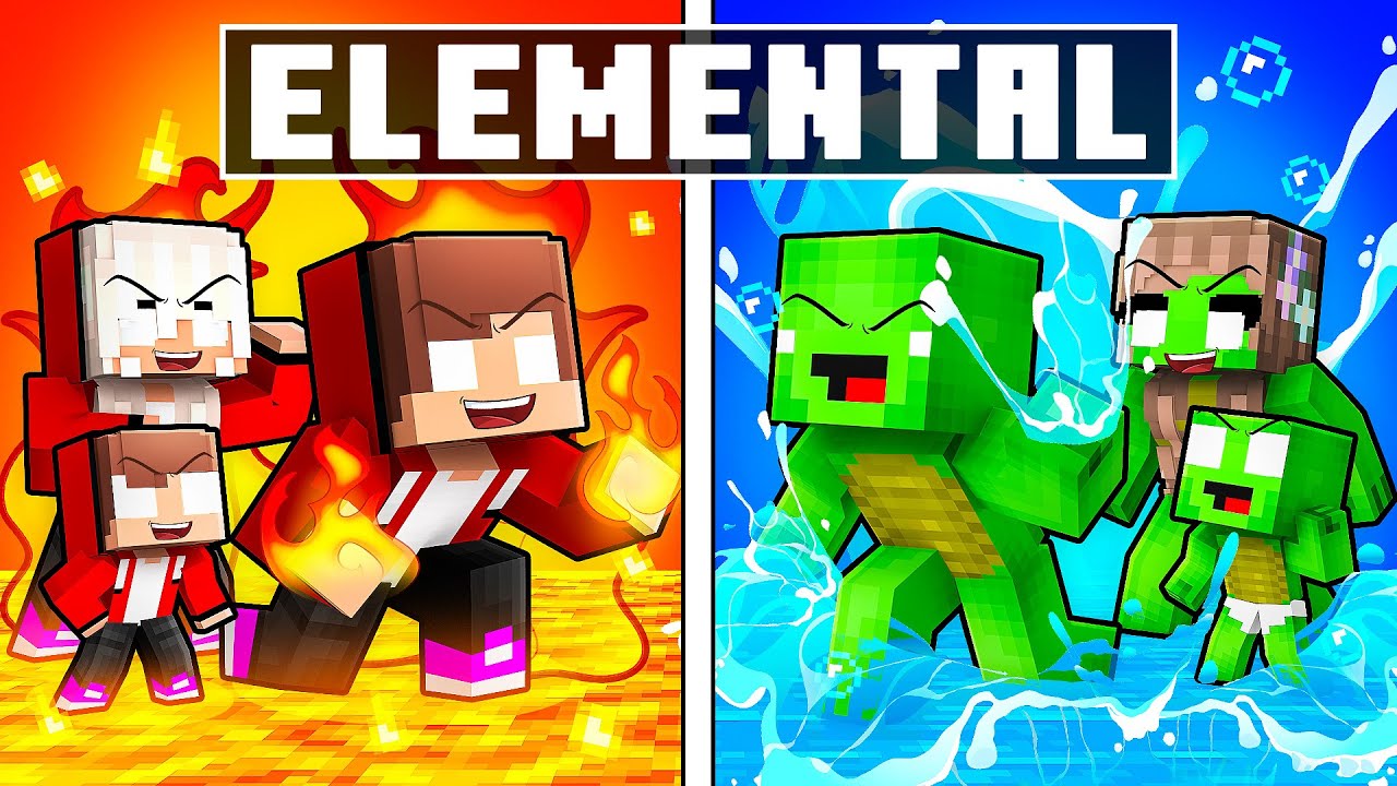 JJ and Mikey: GOOD vs EVIL Elemental Power Family Battle in Minecraft - Maizen