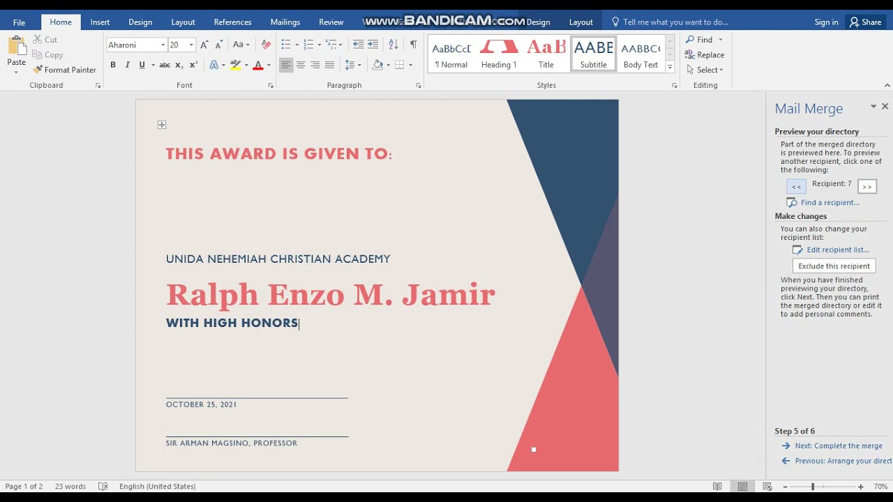 Mail Merge Performance Tasks