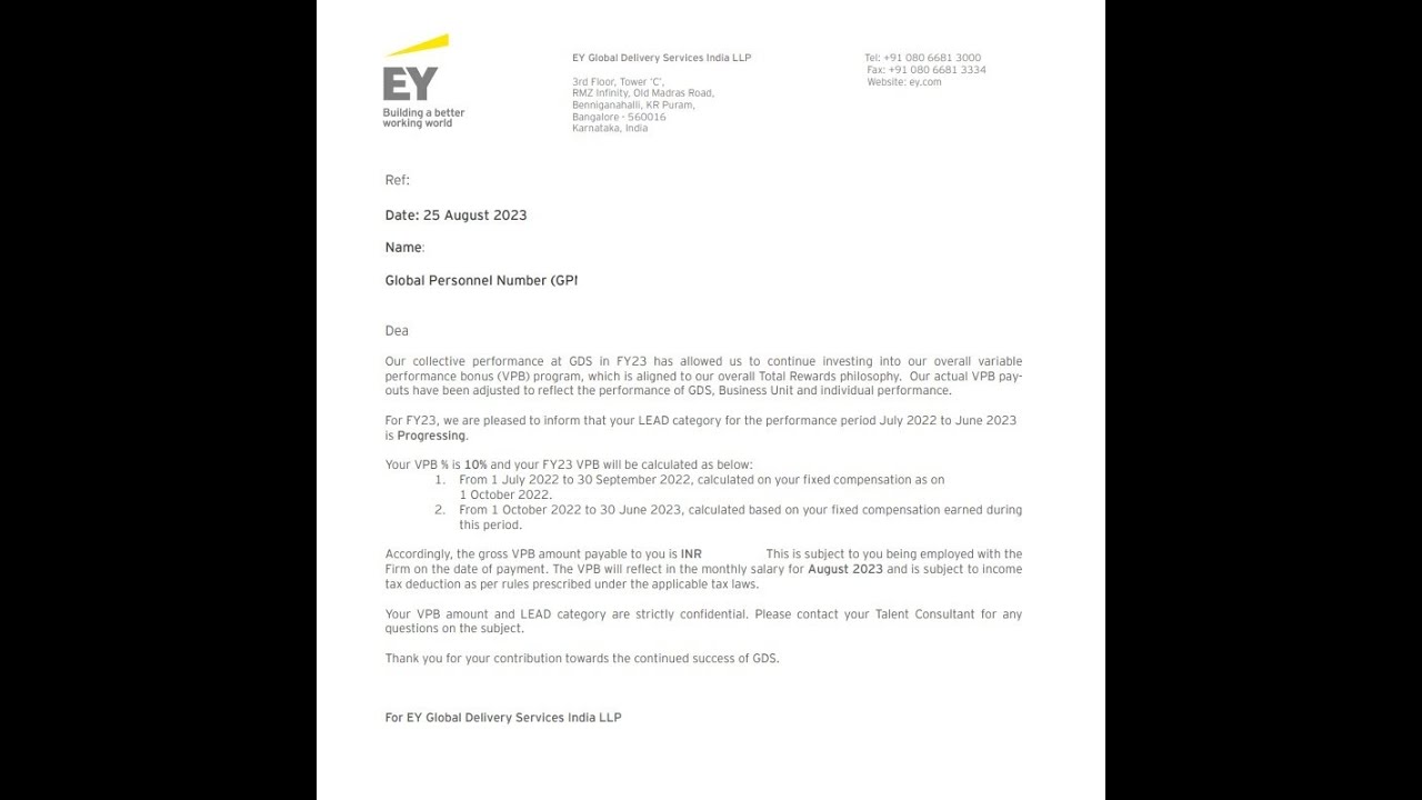 EY GDS appraisal rating and variable pay | #big4