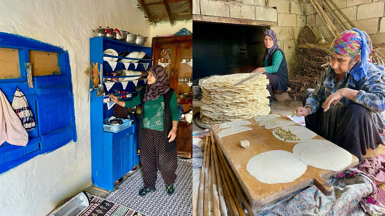GELİN EVİ GİBİ TEYZENİN ESKİ KÖY EVİNE BAKIN YUFKA EKMEK ISPANAKLI GÖZLEME KATMER YAPIMI
