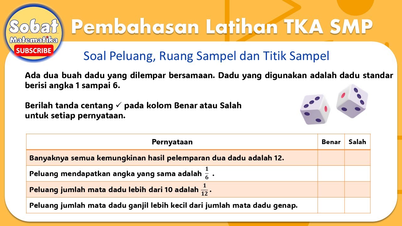 Soal Peluang Ruang Sampel Pembahasan Latihan Tes Kemampuan Akademik TKA SMP #tkasmp #matematikasmp