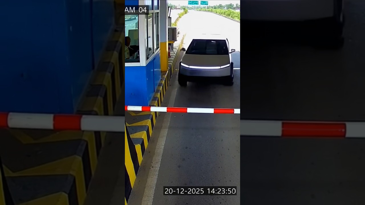 Cybertruck vs. Toll Booth 🛡️ #shorts #tesla #cybertruck