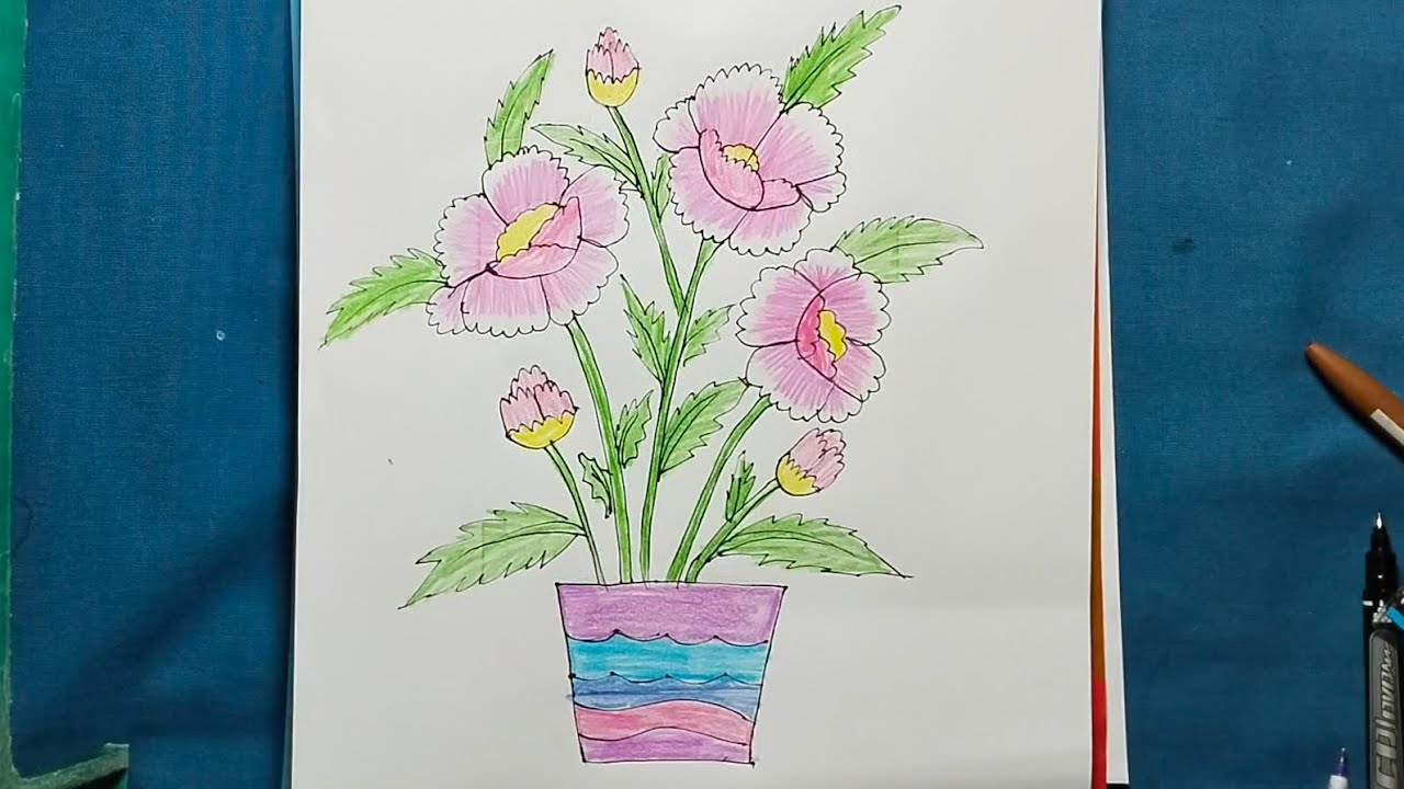 How To Draw A Beautiful Flower Pot Drawing And Art 💐