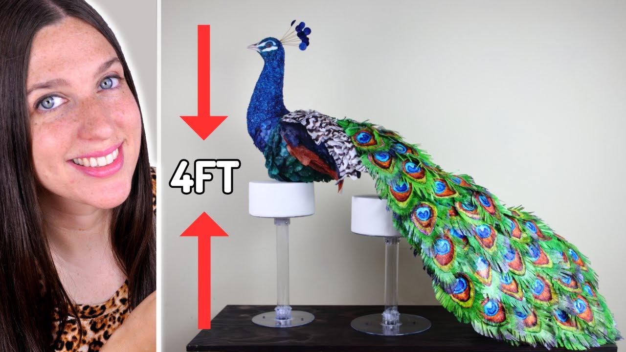 Realistic Life-Size Peacock Sculpture on Three Tiers of Cake!