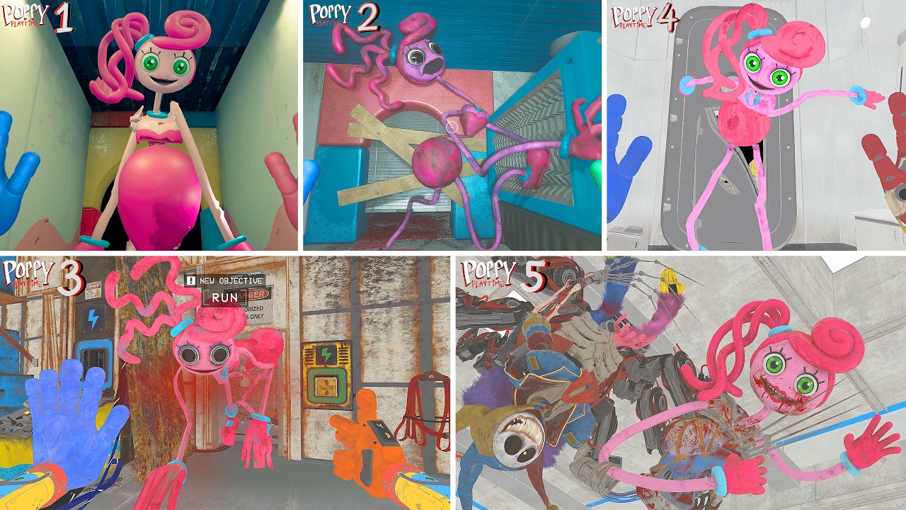 Poppy Playtime Chapter 1 2 3 4 5 - All BOSSES DEATHS MOMMY LONG LEG EVOLUTION THROUGH EACH CHAPTER