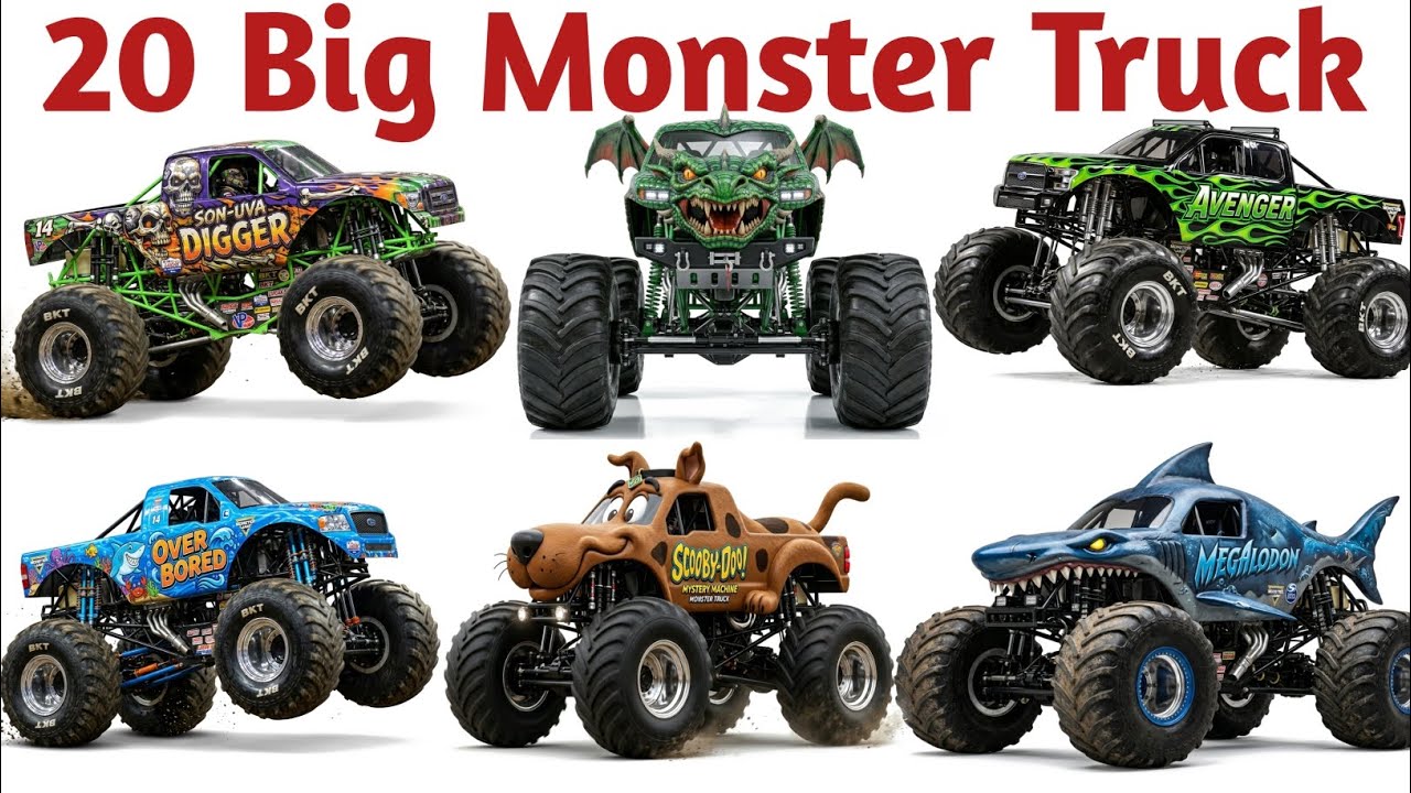 20 Biggest Monster Trucks in the World for Kids | Monster Truck Names and Sounds 🚚