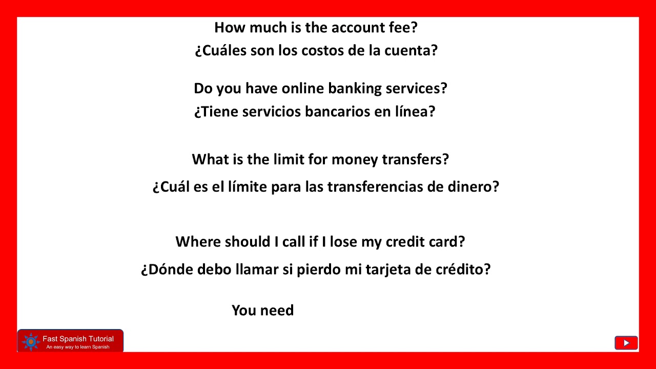 ESSENTIAL BANKING AND MONEY PHRASES IN SPANISH WITH ENGLISH PRONUNCIATION, Spanish Flashcards.