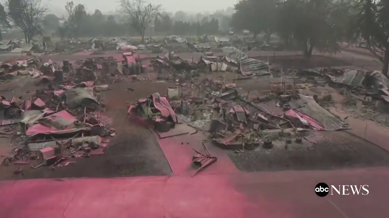 Drone video shows Oregon city nearly wiped out by wildfire