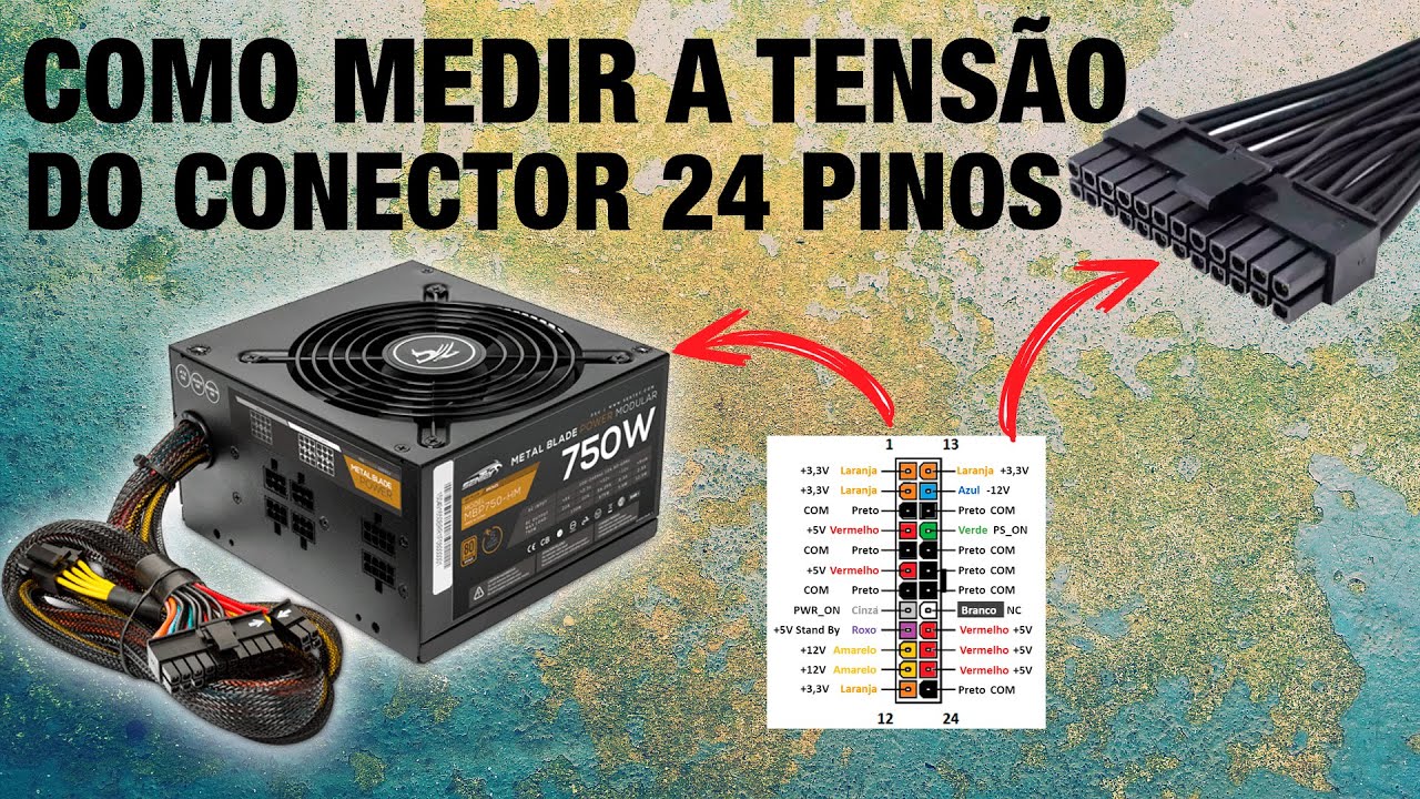 Como Medir Tensão do CONECTOR 24 Pinos da Fonte ATX