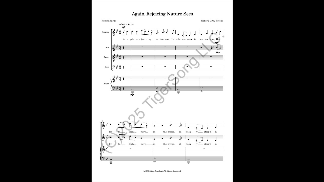 Again, Rejoicing Nature Sees (Robert Burns) for SATB choir
