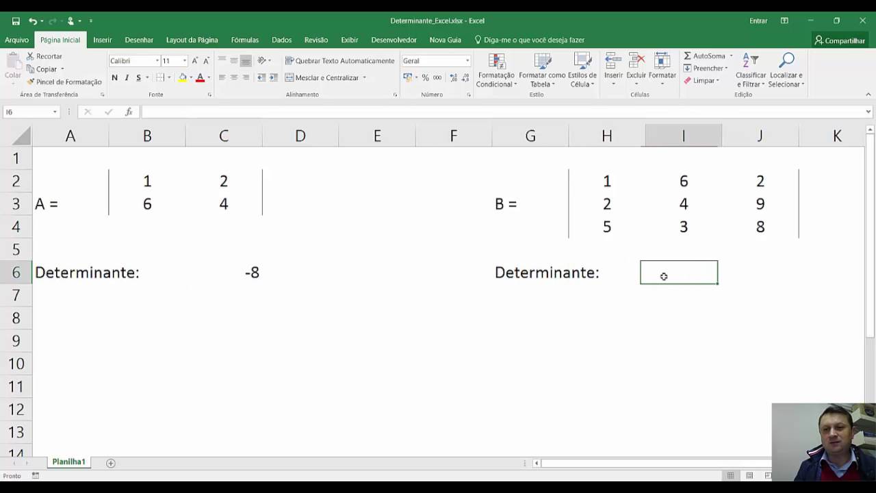Determinantes de Matrizes no Excel