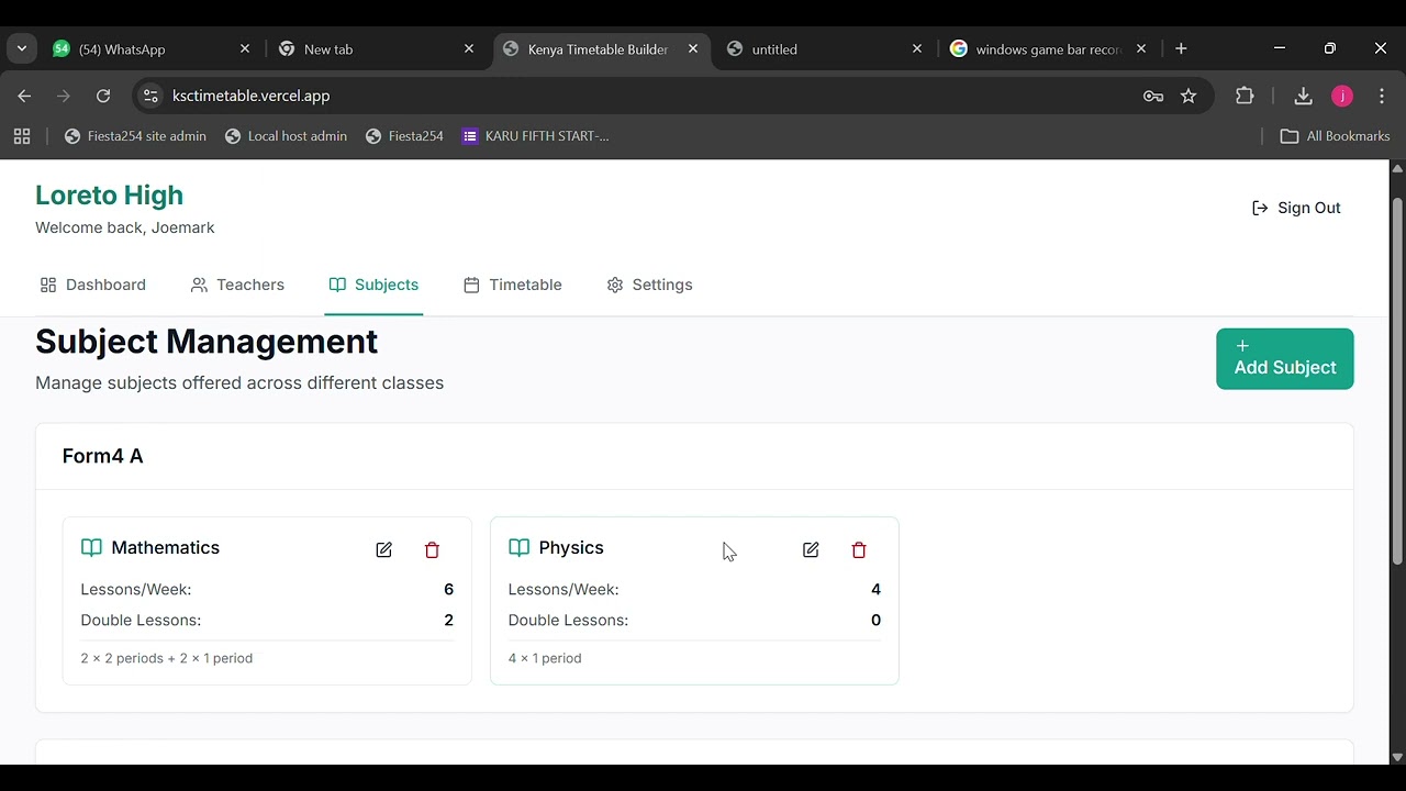 Kenya Timetable Builder