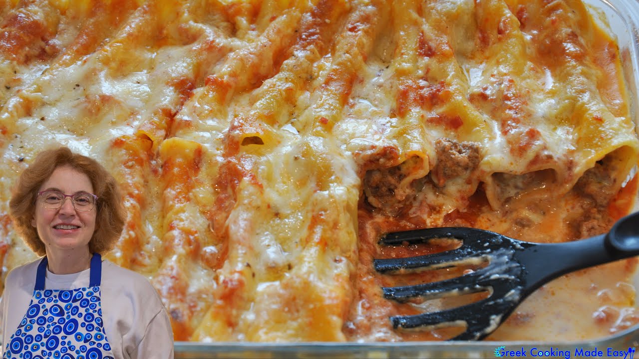 Cannelloni with ground Meat filling and fresh Cream - Κανελόνια με Κιμά και Κρέμα Γάλακτος