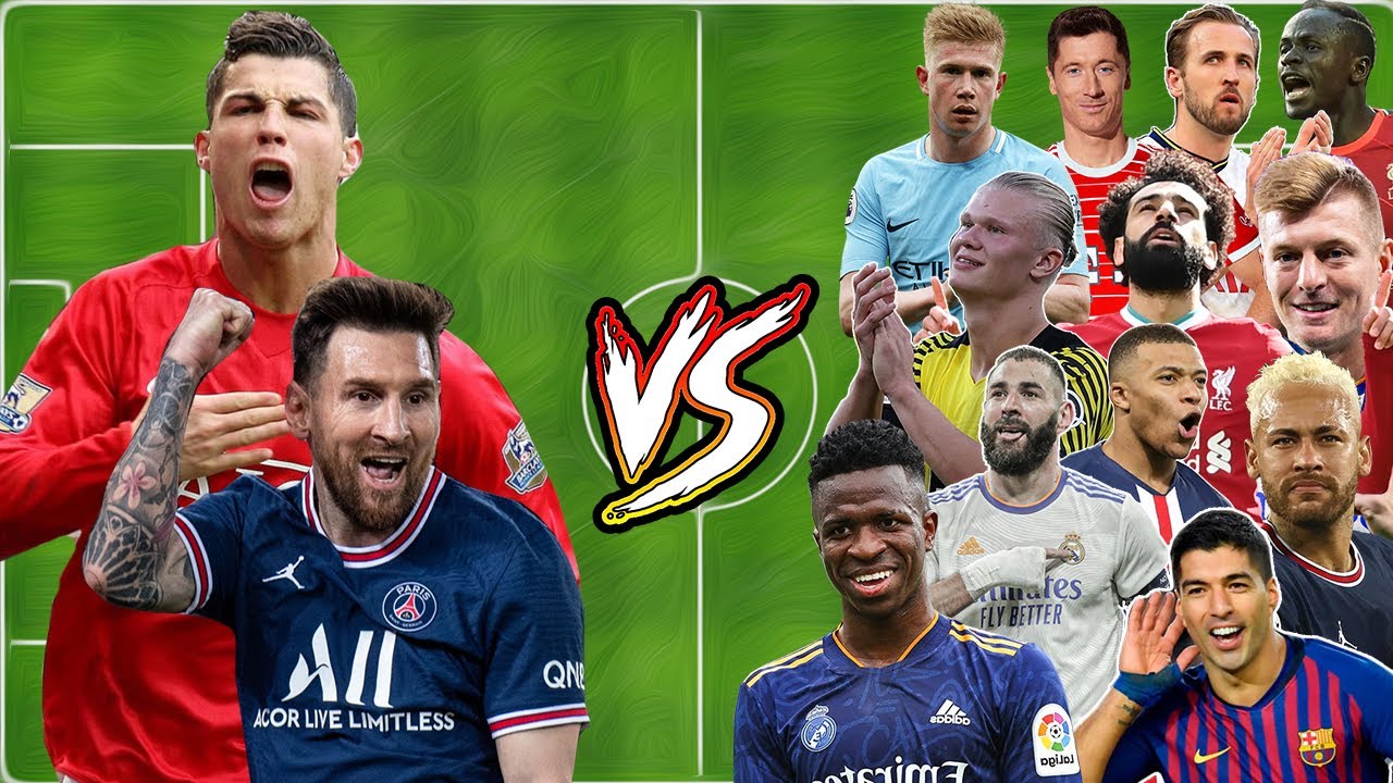 utd Ronaldo & psg Messi vs legends(mane-kane-lewandowski-bruyne-Salah-mbappe-benzema-neymar-vinicius