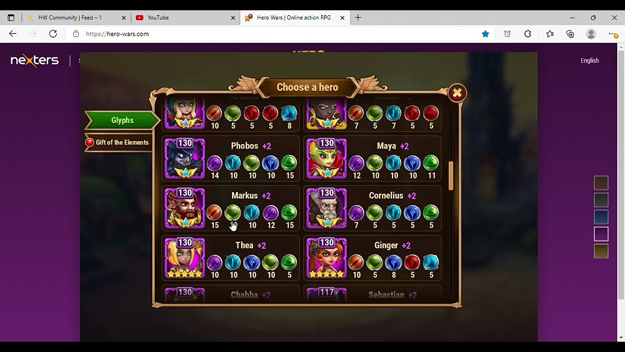 Hero Wars: glyph leveling example