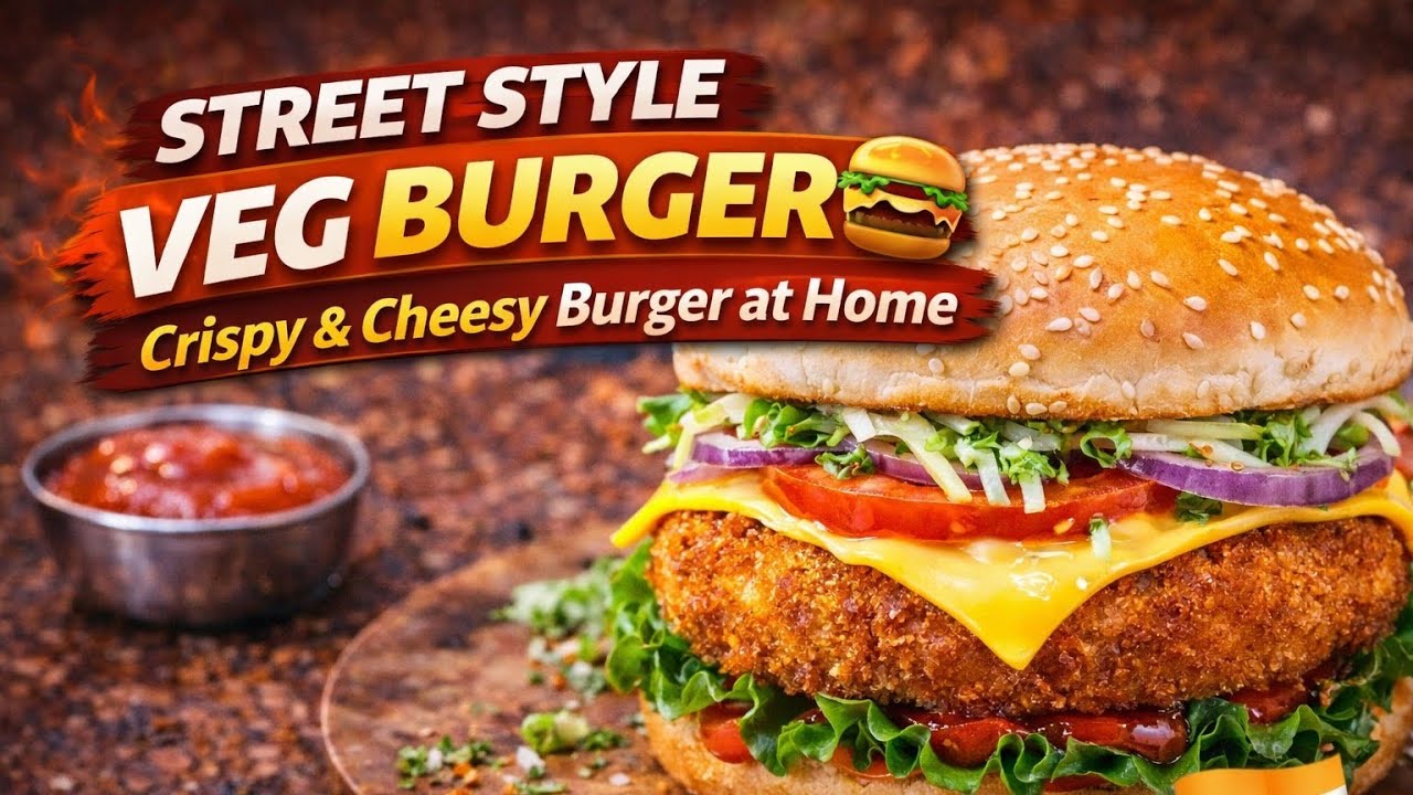 Street Style Veg Burger | Crispy & Cheesy Burger at Home 🍔🔥