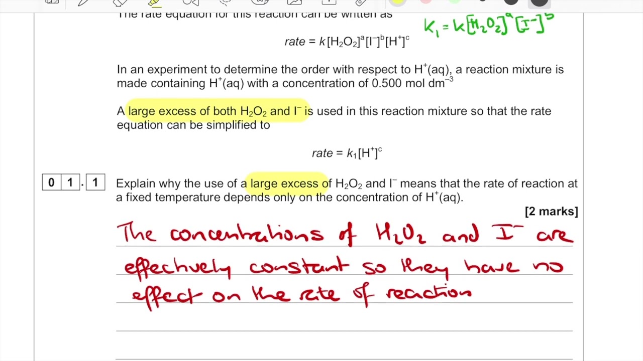 Rate Equations Practical 7 Exam Question 2018 (AQA A level Chemistry)