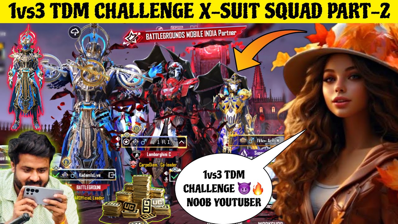 YOUTUBERS CHALLENGE ME😱1vs3 TDM POSEIDON X-SUIT MAXX | RICH GIRLS SHOCKED😈 | KADAM OP IS BACK PART-2