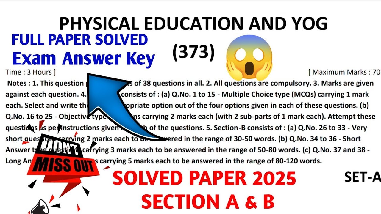 NIOS Class 12 Physical Education & Yoga (373) | Full Solved Paper October 2025 Answer Key 😱
