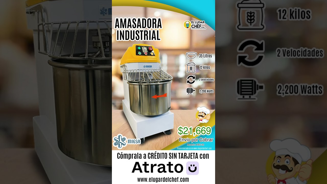 ✅ Amasadora Industrial 2 Velocidades 35 Litros Migsa HBS-30