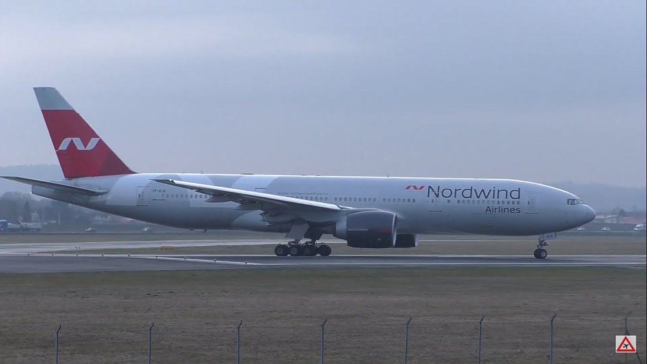 Nordwind Boeing 777-2Q8(ER) taxi and take off at airport Graz(GRZ) II VP-BJG