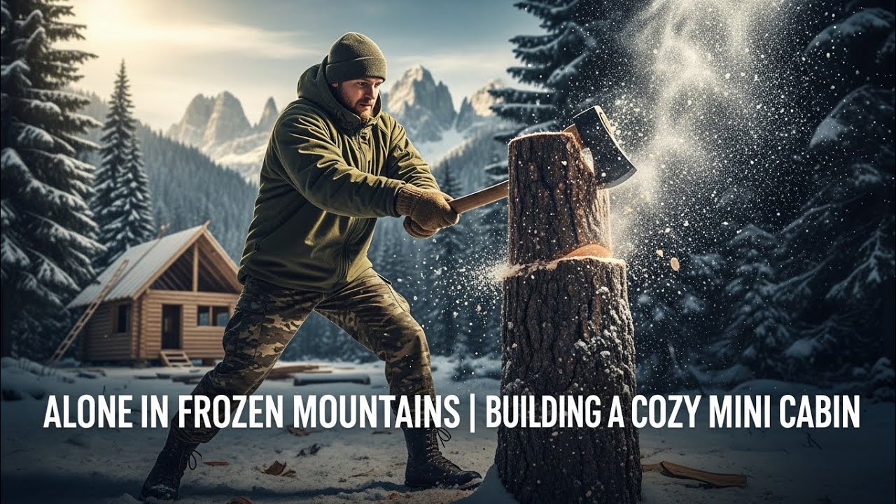 Alone in Frozen Mountains | Building a Cozy Mini Cabin 