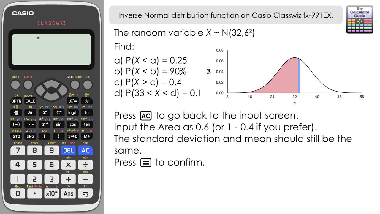 Функция обратного нормального распределения на Casio Classwiz fx-991EX fx-570EX