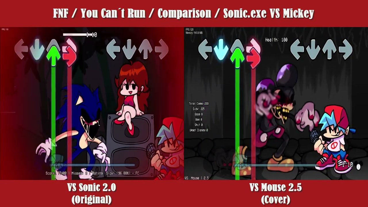 FNF / You Can&acute;t Run / Comparison / Sonic.Exe VS Mickey & Full Combo