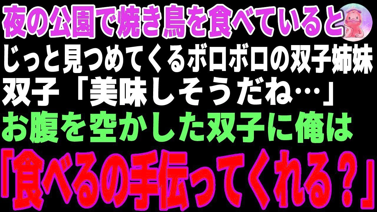 【感動する話】夜の公園で大人買いした焼き鳥を食べていると、じっと見つめてくるボロボロの双子姉妹→食べきれなかったのでお裾分けした結果【朗読・スカッと】