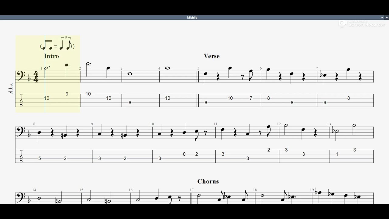 The Beatles - Michelle - (bass tab)