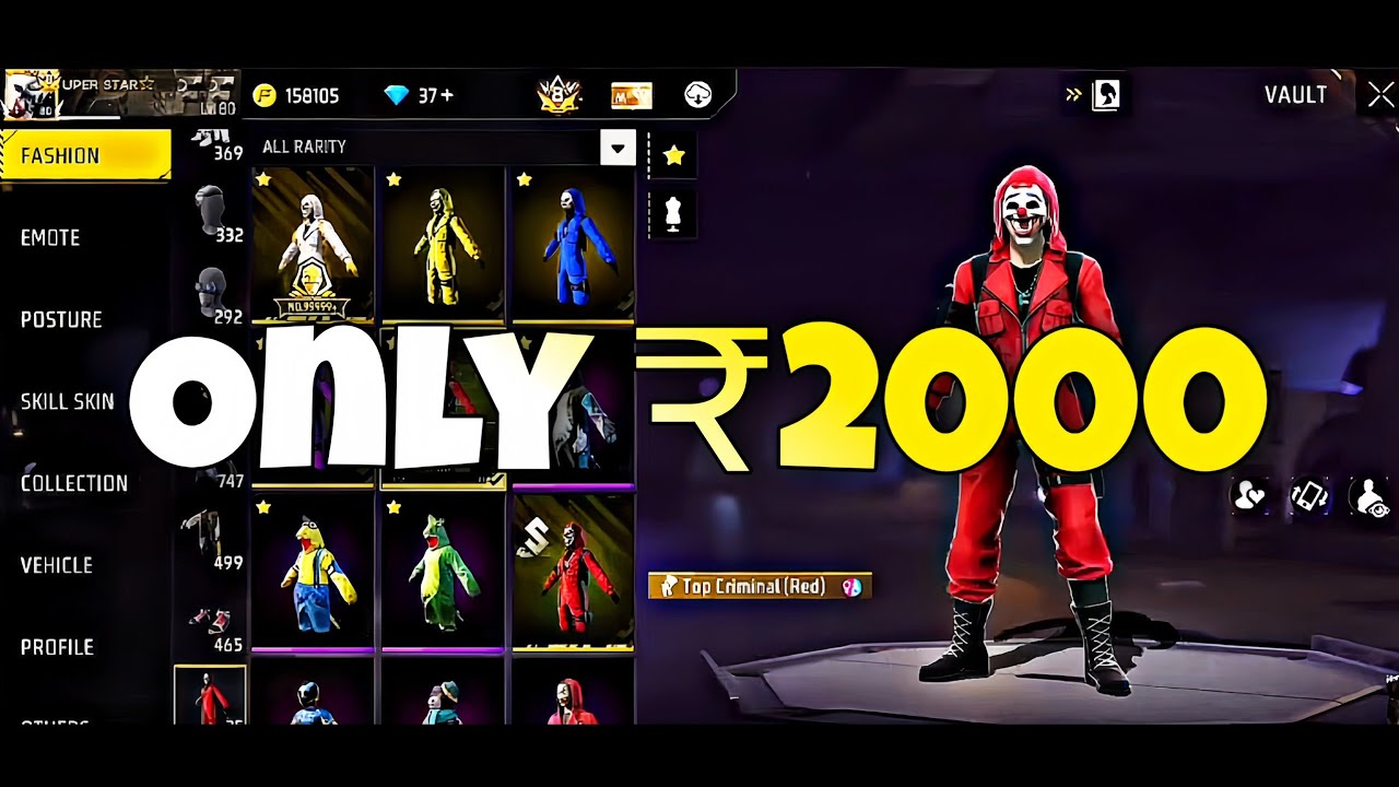 TOP CRIMINAL RED 😱 FOR ONLY ₹2000 FREE FIRE SHOCKING!