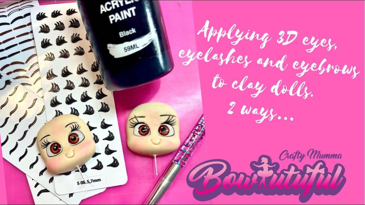 How to use 3D eye stickers and eyelashes on clay doll / hair bow tutorial / air dry clay tutorial