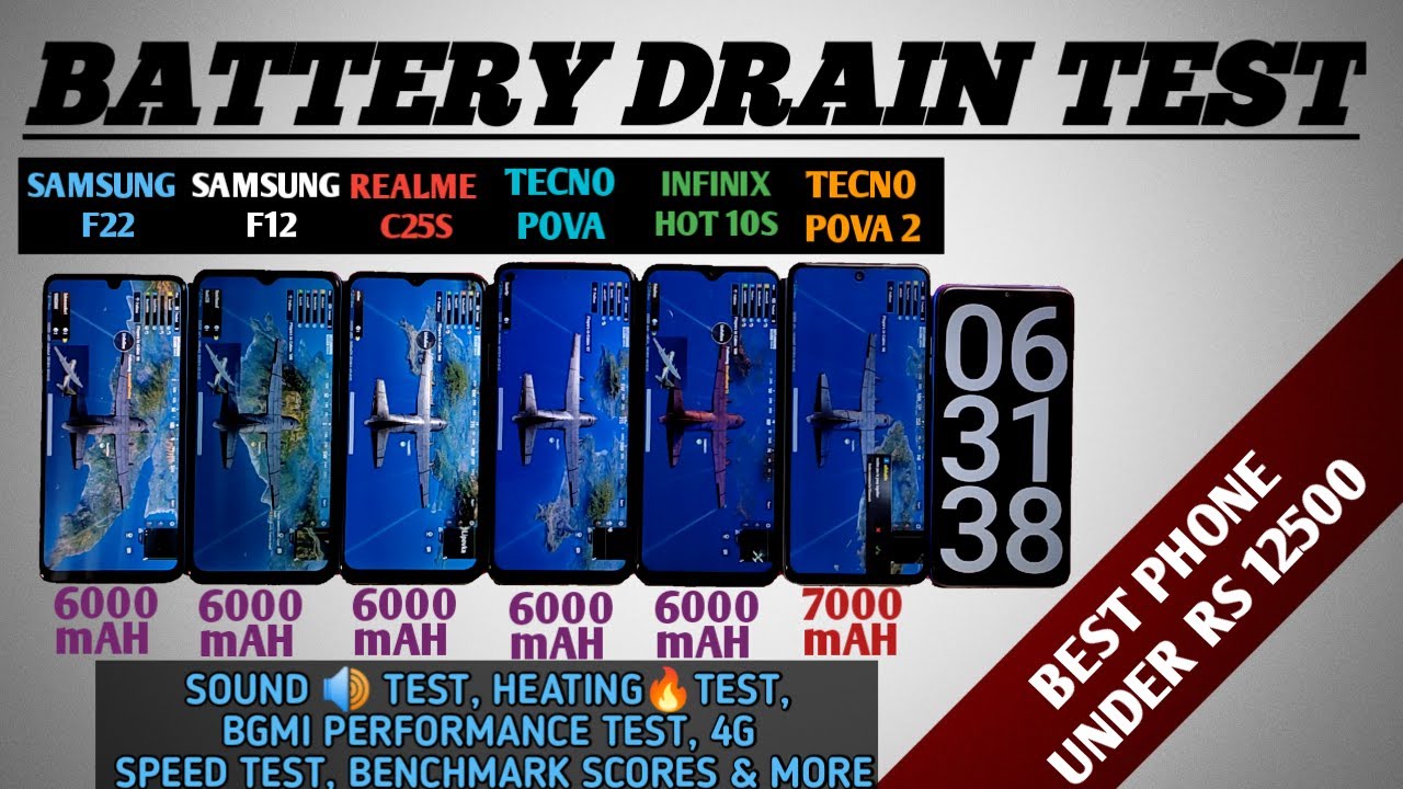 Tecno pova 2 battery drain test vs samsung f22 battery drain vs infinix hot 10s battery drain