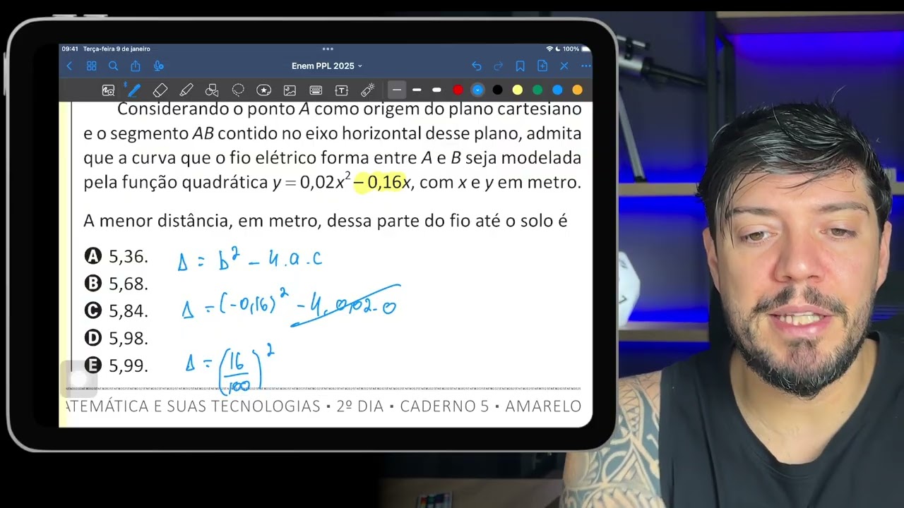 ENEM 2025 PPL - O esquema apresenta dois postes de 6 metros de altura sobre um solo horizontal