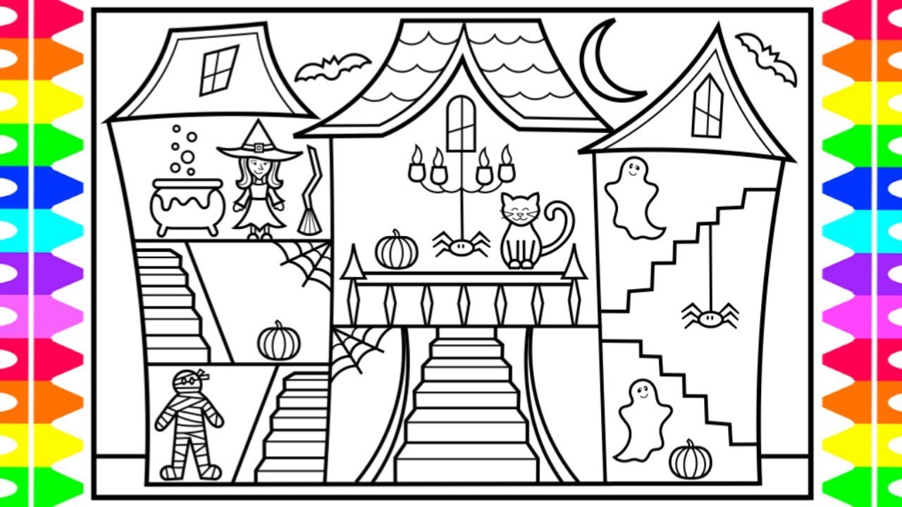HAPPY HALLOWEEN 🧡🖤 How to Draw a Halloween House with Halloween Characters for Kids 🎃👻🕷💜💚🖤