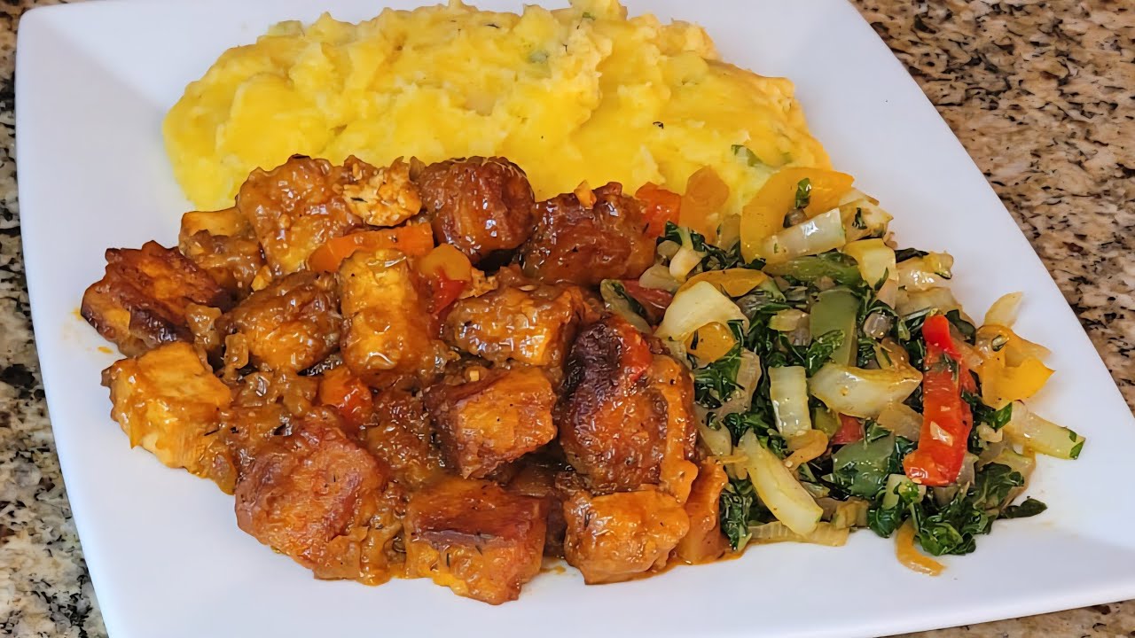 Jamaican Tun Cornmeal with Sweet & Sour Tofu recipe|Tofu recipe