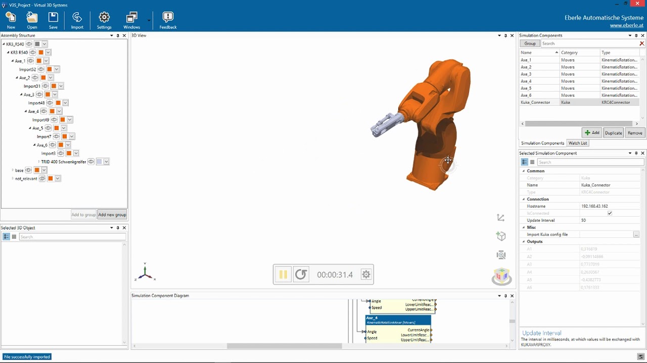 Verwenden von KUKA.OfficeLite zur Steuerung eines Roboters in der Simulationssoftware twin
